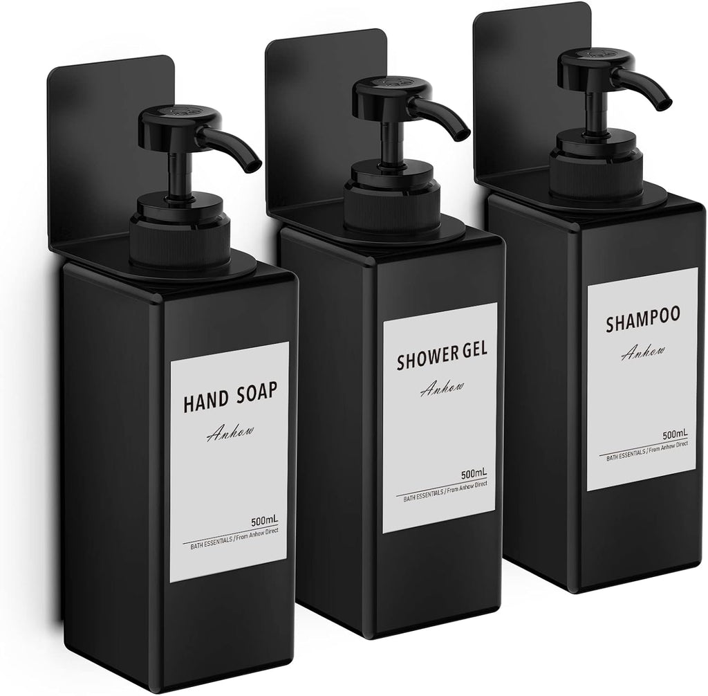 3 Piece Shampoo & Conditioner Dispenser, 500ml Wall-Mounted Dispenser