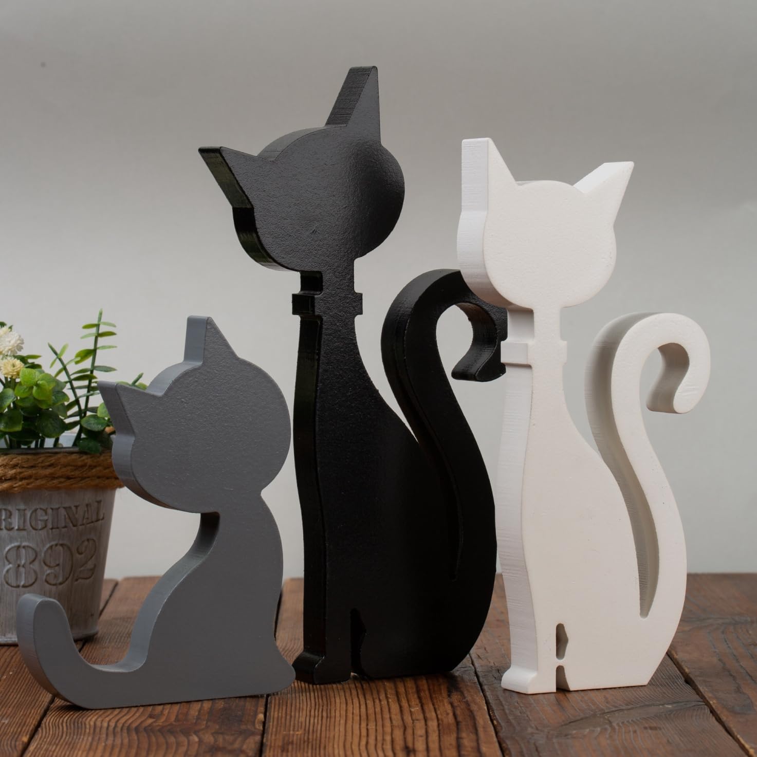 Wooden Cat Figurines Pack of 3