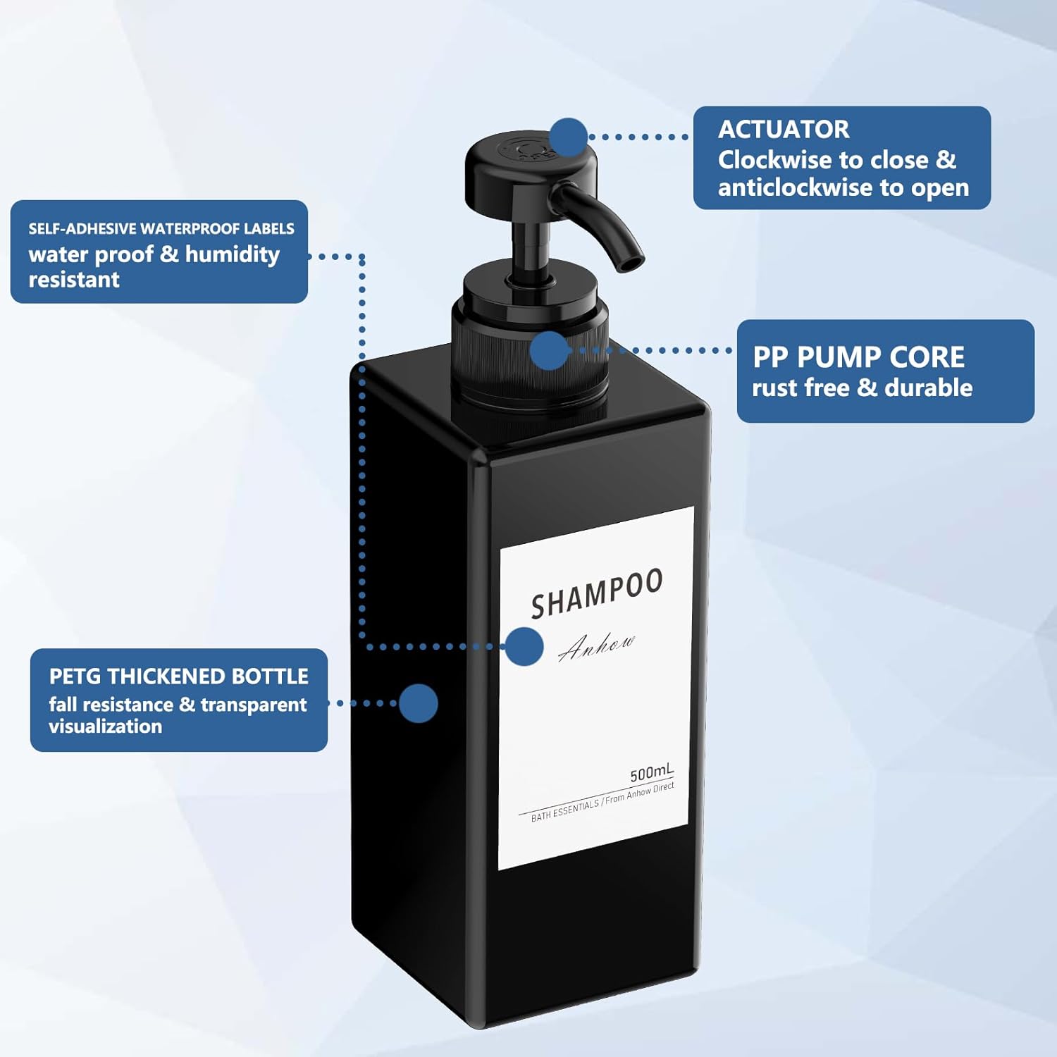 3 Piece Plastic Soap Dispenser, 500 ml, Shampoo Dispenser Bottles