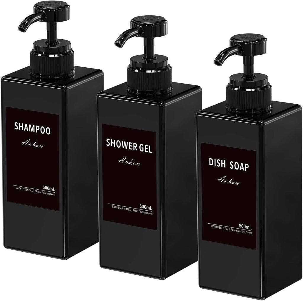 3 Piece Plastic Soap Dispenser, 500 ml, Shampoo Dispenser Bottles