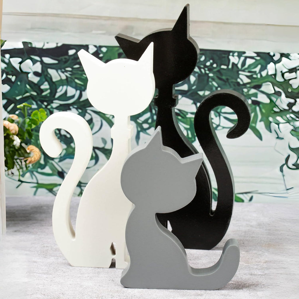 Wooden Cat Figurines Pack of 3