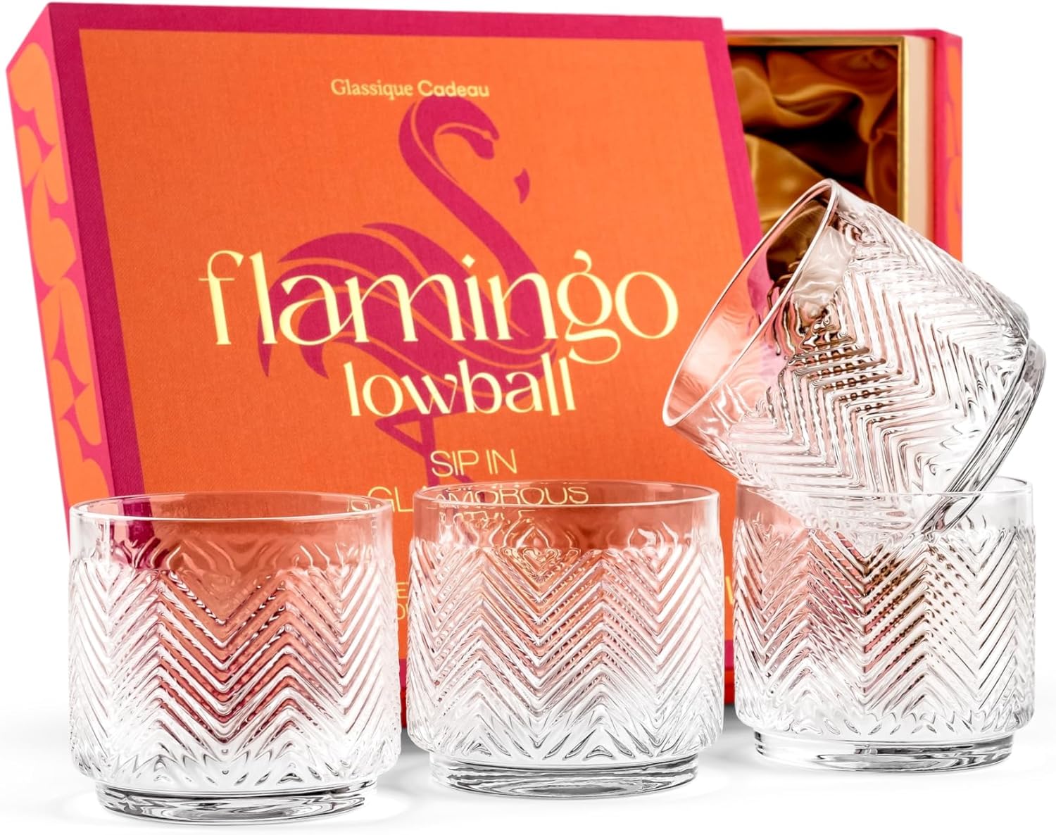 Set of 4 | Vintage Flamingo Lowball Cocktail Glasses