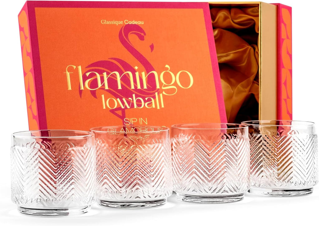 Set of 4 | Vintage Flamingo Lowball Cocktail Glasses